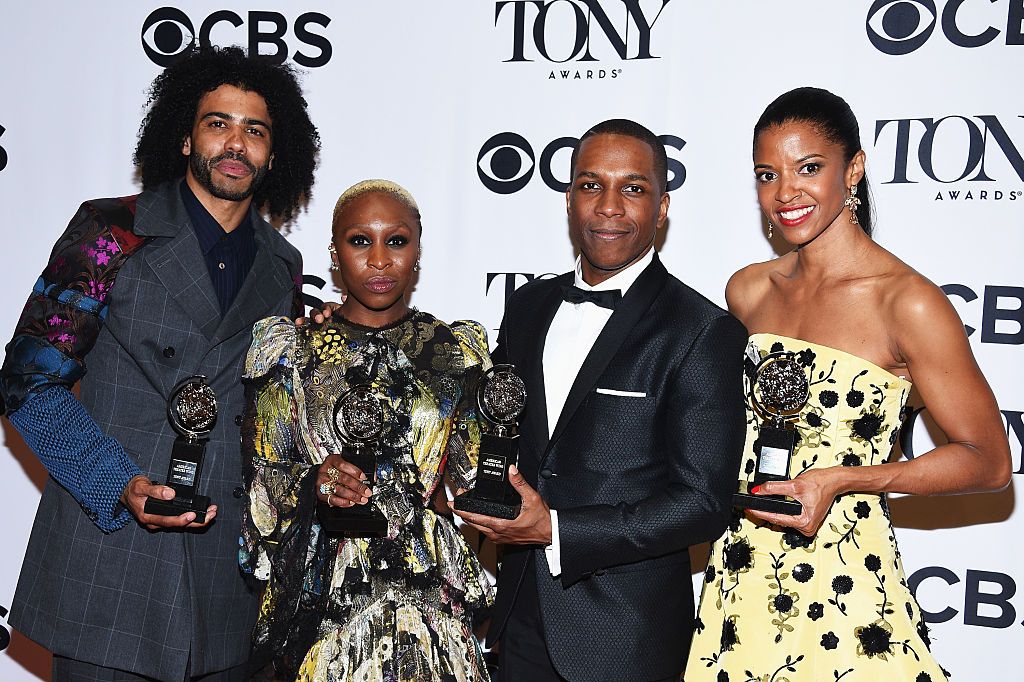 The musical category acting winners: Best supporting actor Daveed Diggs ("Hamilton"), best actress Cynthia Erivo ("The Color Purple"), best actor Leslie Odom Jr. ("Hamilton") and best supporting actress Renee Elise Goldsberry ("Hamilton")<br>